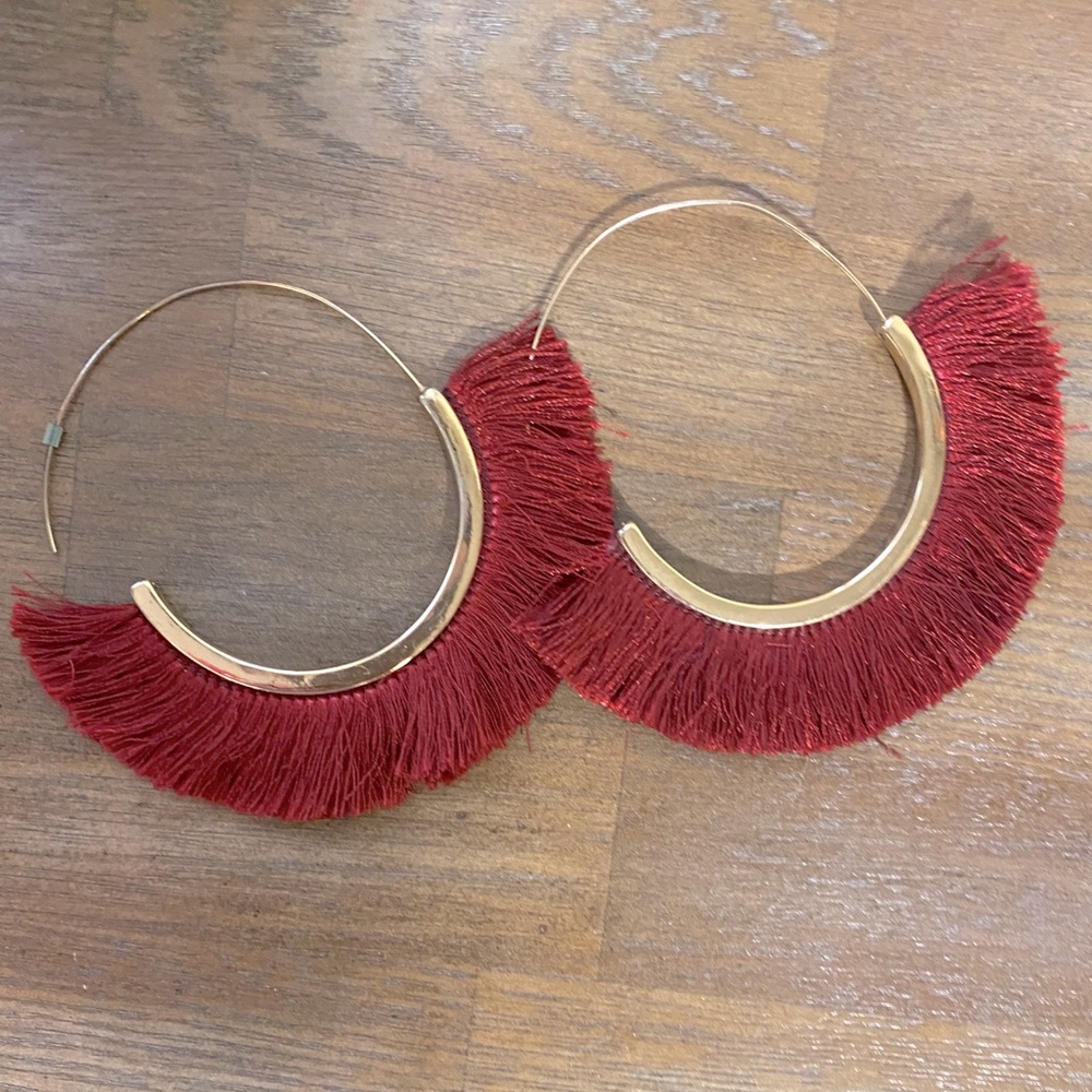 Free People Burgundy Fringe Hoops